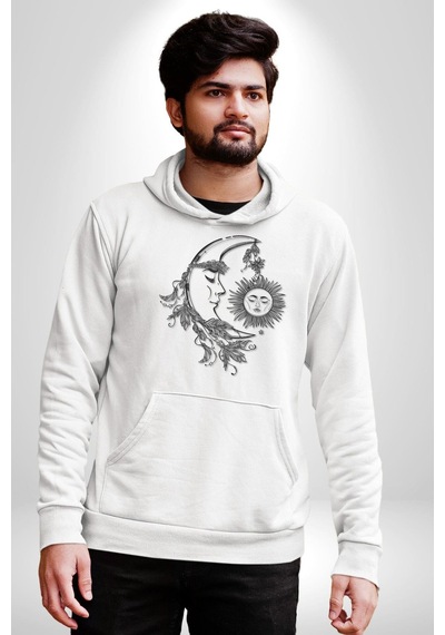 Ay Güneş Astroloji Aşk Estetik Kadın Erkek Beyaz Kapüşonlu Sweatshirt Hoodie Beyaz