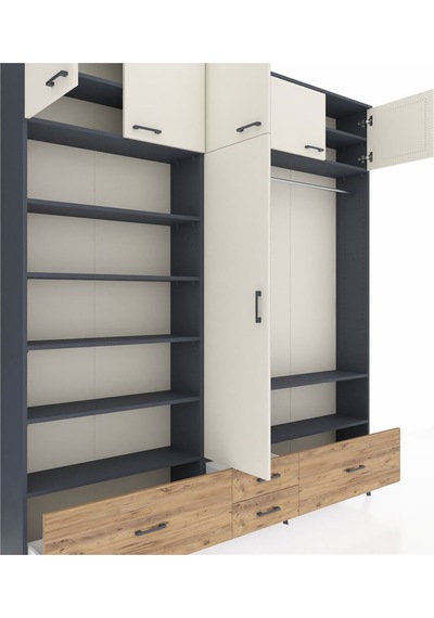 Arges Dolap 18 Raflı 4 Çekmeceli Tek Askılı 220x30x243 Antrasit-aytaşı/çam Aytası/atlas Çam Arges Dolap 18 Raflı 4 Çekmeceli Tek Askılı 220x30x243 Antrasit-aytaşı/çam Aytası/atlas Çam