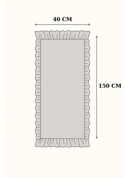 Naturel Gri Fırfırlı Keten Runner - 40x150 Cm