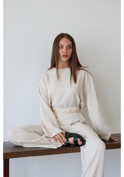 Laluvia Natural Marisol Bluz Pantolon Takım Natural