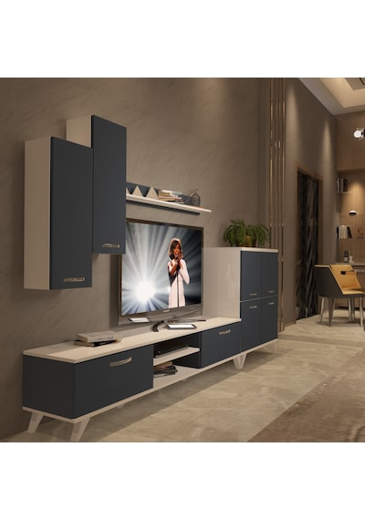 Decoraktiv Eko 6 Mdf Dvd Retro Tv Ünitesi Tv Sehpası Beyaz - Antrasit