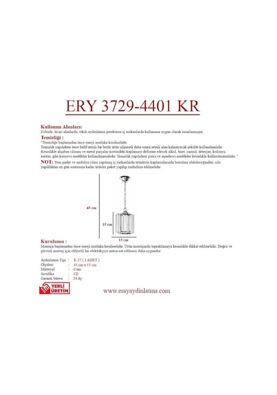 Eray Aydınlatma Ery 3729-44-01 Krom Yuvarlak Tekli Taşlı Avize Gümüş