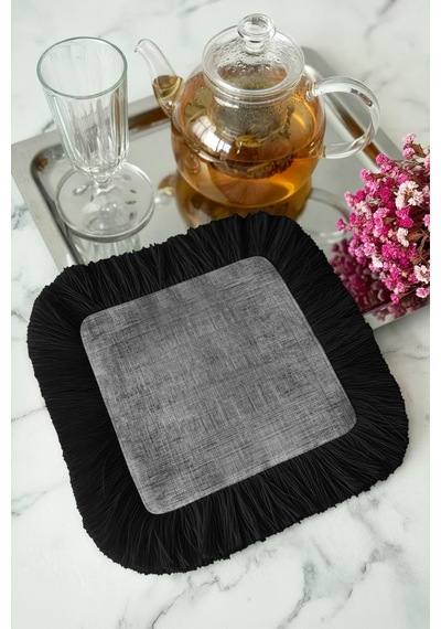 Lüks Modern Saçaklı Gösterişli Sunum Servis Altlığı Mendil - Rustik Gri Siyah Sunumluk Peçete Mat Fırtına Yosun Lüks Modern Saçaklı Gösterişli Sunum Servis Altlığı Mendil - Rustik Gri Siyah Sunumluk Peçete Mat Fırtına Yosun