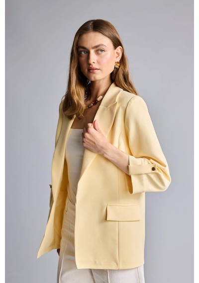 Defacto Oversıze Basic Blazer Açık Sarı Ceket C3215ax26auyl487 Sarı-yl487