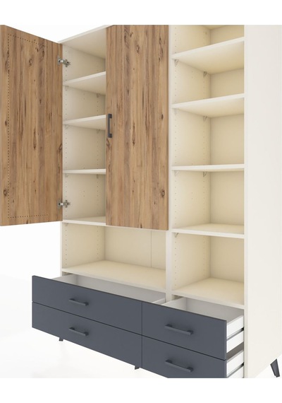 Hyperion Dolap 10 Raflı 4 Çekmeceli 2 Kapaklı 132x44x195 Aytaşı-çam/antrasit Atlas Çam/antrasıt