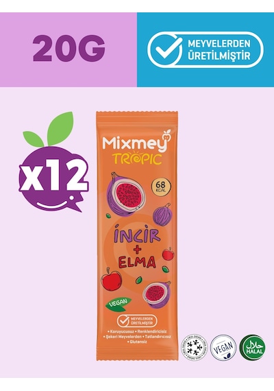 Mixmey İncir Meyve Barı 12 Adet | Atıştırmalıklar – Vegan, Glutensiz, Koruyucusuz (20GR X 12 ADET)