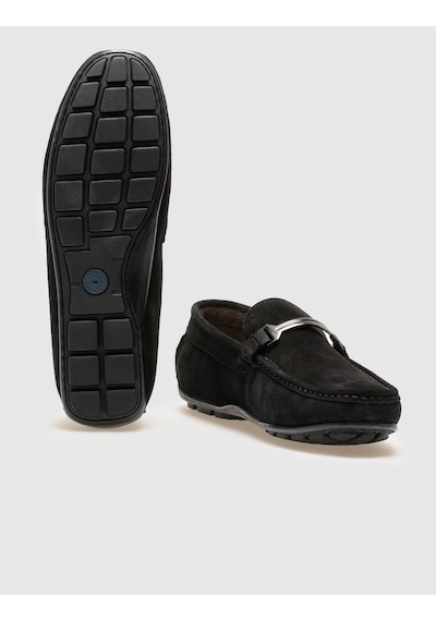Hakiki Deri Siyah Süet Tokalı Erkek Loafer - 43
