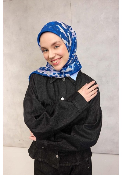 Silk Home Pamuk Polyester Eşarp Saks Mavi Büyük Papatya Desenli Soft Dokulu Kaymaz 90x90 Çok Renkli