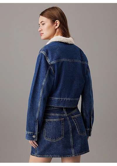 Denım Zıp Jacket Sherpa Koyu Mavi
