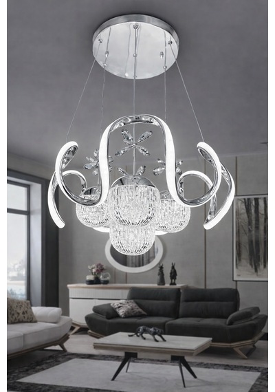 Arya Xl Kristal Cam 4 Top Modern Sarkıt Led Avize Çok Renkli