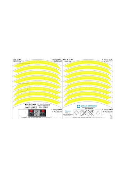 Double Stripe Floresan Sarı Jant Şeridi Çınar Extreme