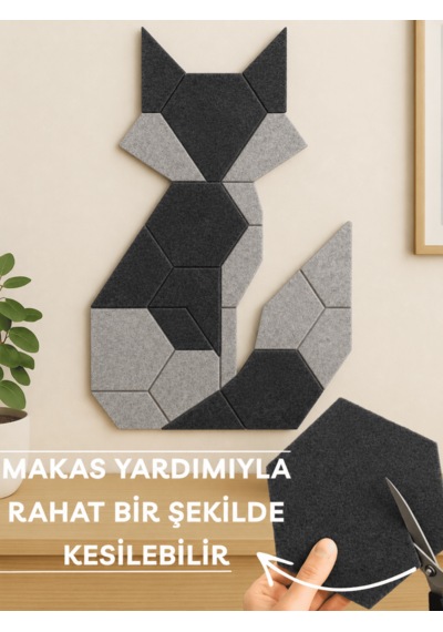 Beylini 12'li Akustik Panel Keçe 7mm Kendinden Yapışkanlı Duvar Kaplama Ses Isı Yalıtım Duvar Kaplama 23 Cm