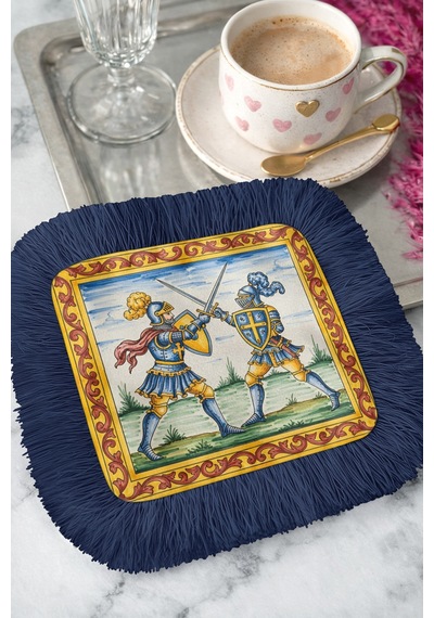 Ortaçağ Şövalye Motif Saçaklı Sunum Dekorasyon Mendili-retro Saray Stili Lacivert Kahve Yanı Peçete Tozlu Okyanus Lila Ortaçağ Şövalye Motif Saçaklı Sunum Dekorasyon Mendili-retro Saray Stili Lacivert Kahve Yanı Peçete Tozlu Okyanus Lila