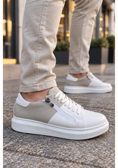 Mevese Roirraw Bağcıklı Ve Fermuarlı Süet Erkek Günlük Sneaker Ayakkabı - Beyaz Gri