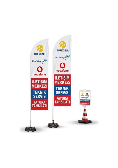 Teknik Servis,fatura,iletişim Merkezi Temalı 2 Adet Yelken Bayrak,1 Adet Reklam Duba Paketi