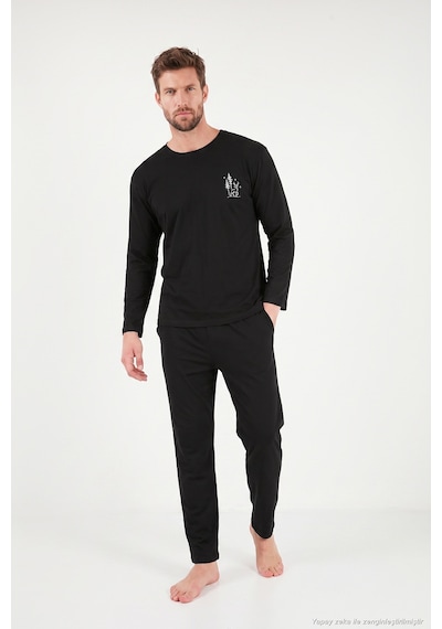 Buratti Minimal Baskılı Pamuklu Uzun Kollu Pijama Takımı Erkek Pijama Takımı 6575005 Siyah