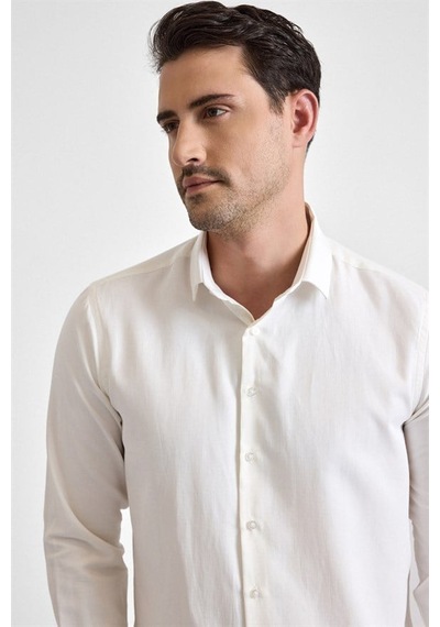 Süvari Ekru Slim Klasik Yaka Casual Gömlek Gm2024700622-bj1