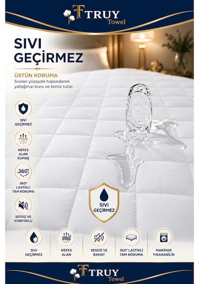 Kapitoneli Pamuklu Sıvı Geçirmez Fitted Yatak Alezi Lastikli Yatak Koruyucu Terletmez Nefes Alan Beyaz