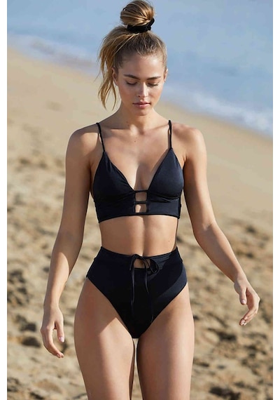 Alfa Expres Kadın Siyah Yüksek Bel Özel Bikini Takımı S