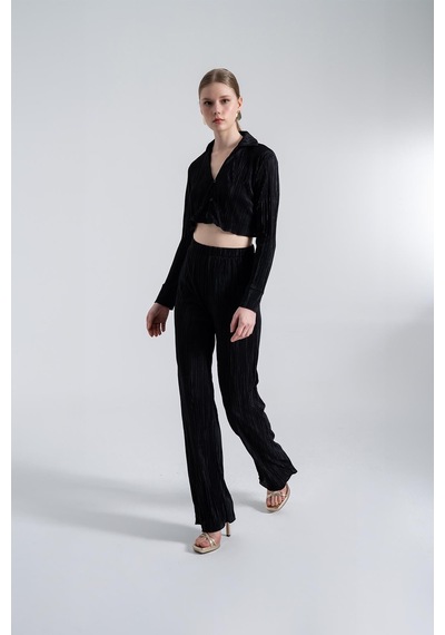 Holly Lolly Crop Model Düğme Kapamalı Comfy Crop Gömlek Siyah