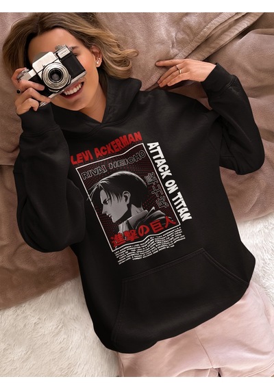 Sevbano Levi Ackerman Attack On Titan Baskılı Unisex Oversize Anime Karak Siyah