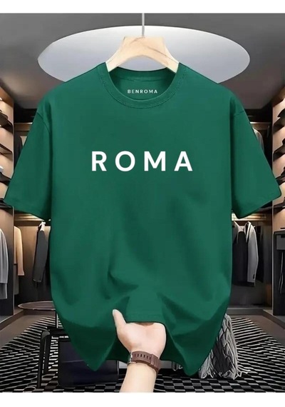 Roma Baskılı Oversize Tişört Yeşil
