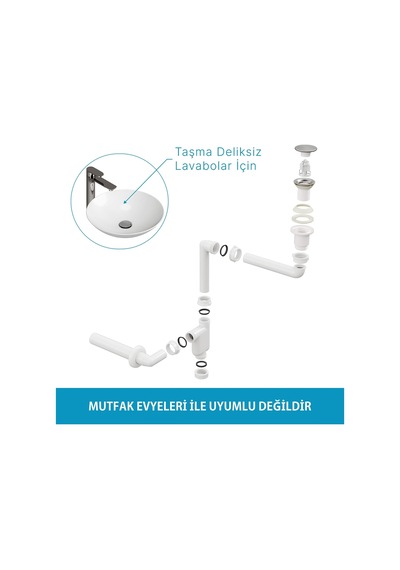 Smart Pop-up Sifon, Taşma Deliksiz Krom +comfort Yer Kazandıran Lavabo Sifonu -2 Parça Set