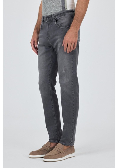 İmza Gri Gabardin 5 Cep Düz Paça Casual Slim Fit Pamuklu Denim Pantolon 1023250150 Gri