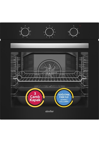 Simfer 8220 9 Fonksiyon QS Siyah Cam Ankastre Fırın Power Turbo Pop-up