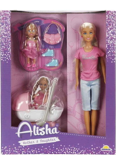 Alisha Anne Ve Kız Mutlu Gezinti Oyun Seti Elbiseli Alisha Bebek Ve Bebek Arabalı Puset