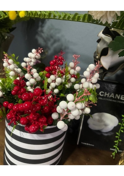 Yapay Çiçek Kokina Demet Beyaz K51 Yılbaşı Çiçeği Christmas White Berry