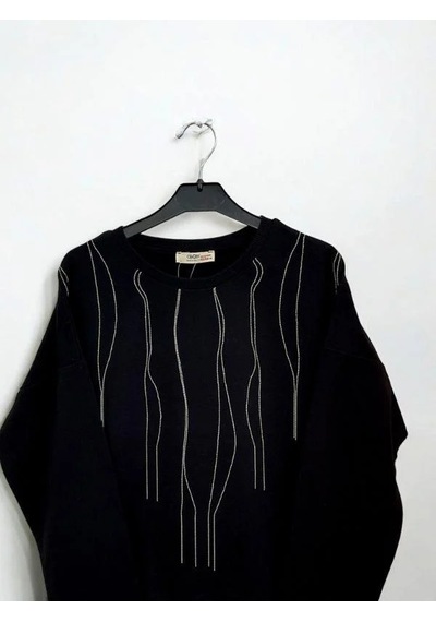 Kız Çocuk Mevsimlik Pamuklu Zincirli Sweatshirt-14445 Siyah