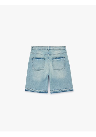 Koton Normal Bel Pamuklu Pis Paça Straight Fit Bermuda Jean Şort Orta İndigo 6sam40376nd