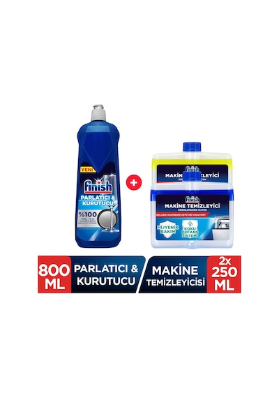 Finish Bulaşık Makinesi Parlatıcı 800 ML+ Makine Temizleyici Sıvı 2 x 250 ml