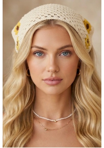 Kadın File Örgü Bandana Yazlık Delikli Triko Saç Bandanası Plaj Uyumlu Beyaz - 887934722 Beyaz