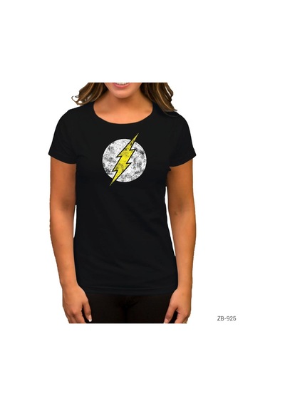 Flash Logo 2 Siyah Kadın Tişört