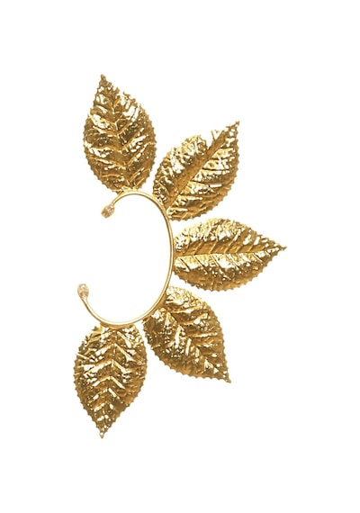 Kadın Altın Renk Lak Kaplama Zirkon Taşlı Dokulu Yaprak Stilizesi Sol Kulak Earcuff&kıkırdak Küpe Çok Renkli