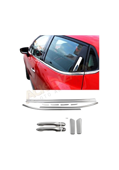 Renault Clio 4 2012-2018 2'li Krom Set Cam Çıtası + Krom Kapı Kol A+