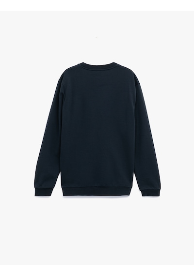 Koton Uzun Kollu Pamuklu Bisiklet Yaka Baskılı Sweatshirt Lacivert 6wam70038mk Lacivert