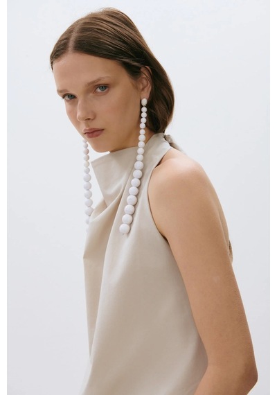 Suud Collection Bej Marty Halter Yaka Poplin Bluz