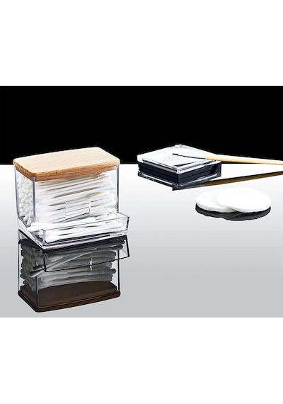 Ahşap Görünümlü Kapak 3'lü Organizer Set, Modern Pamukluk Düzenleyici Şık 3'lü Pamukluk Set - Ş