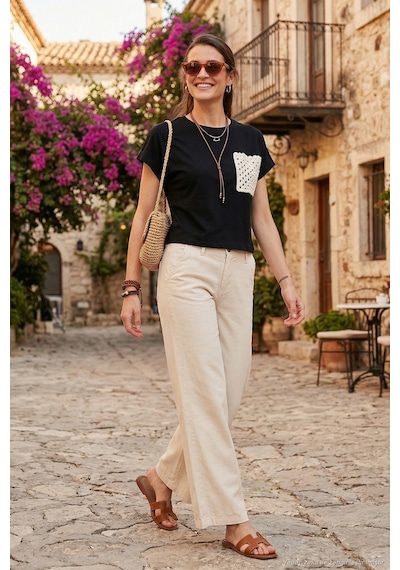 Lela Pamuklu Tek Cepli Regular Fit Bisiklet Yaka Bayan T Shirt 5865818 Siyah
