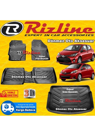 Toyota Uyumlu Yaris 3D Paspas+Bagaj Havuzu Hb 2013-2019 Arası Rizline N11.13195