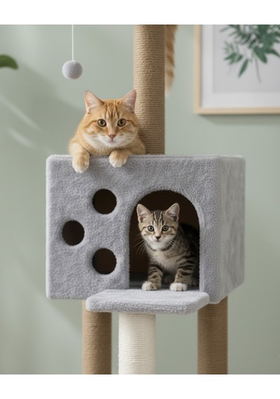 Reyo Pet Kedi Tırmalama Ve Oyun Evi Gri