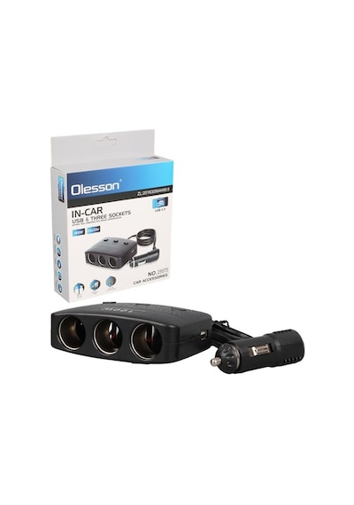 Olesson 1636 12-24v Çift Usb Girişli 100w 70 Cm Kablolu 3'lü Araç Çakmak Çoklayıcı