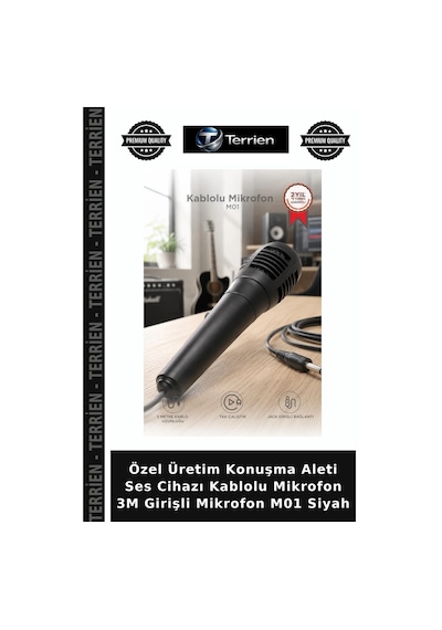 Özel Üretim Konuşma Aleti Ses Cihazı Kablolu Mikrofon 3m Girişli Mikrofon M01 Siyah