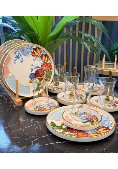18 Parça Grand Flower Pasta Çay Takımı Seti-5721 Çok Renkli