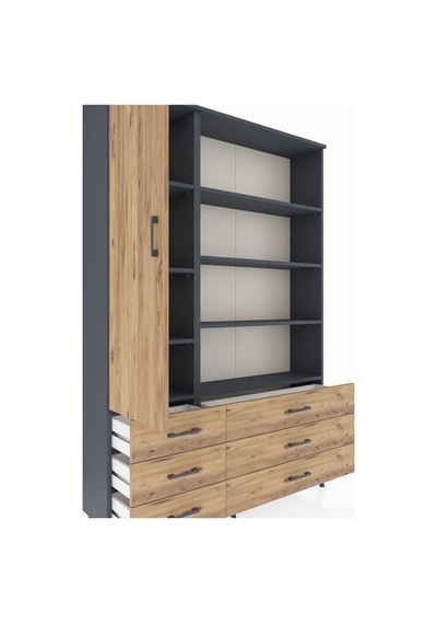 Arges Dolap 8 Raflı 6 Çekmeceli Tek Kapaklı 132x30x195 Antrasit-çam/çam Atlas Çam/atlas Çam Arges Dolap 8 Raflı 6 Çekmeceli Tek Kapaklı 132x30x195 Antrasit-çam/çam Atlas Çam/atlas Çam