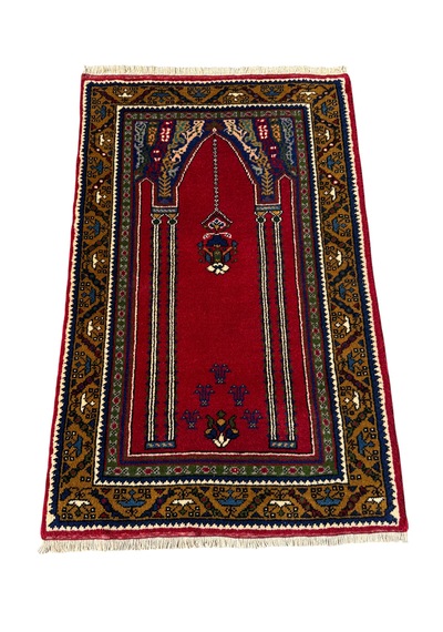El Dokuma Sıfır Taşpınar Halısı Seccade 74x120 Kırmızı %100 Yün Hatasız Namazlık Kırmızı