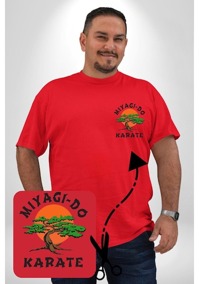 Angemiel Miyagi-do Karete Çocuk Logo Dizi Bonzai Ağaç Kırmızı Büyük Beden Kadın Basic Minimal Baskılı Tişört Kırmızı